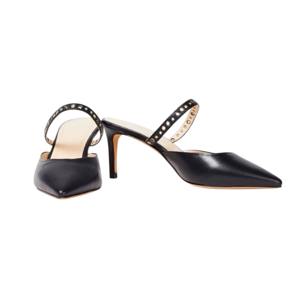 IRO Paris Arthu Eyelet Embellished Black Leather Mules